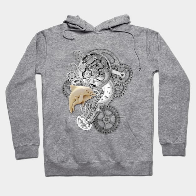Steampunk-Silver-Art Dolphins Sculpture Hoodie by Just Kidding by Nadine May